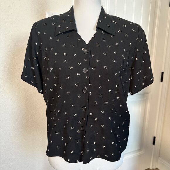 Vintage Norton McNaughton black top Women's size 6 90s style abstract pattern - Picture 1 of 6